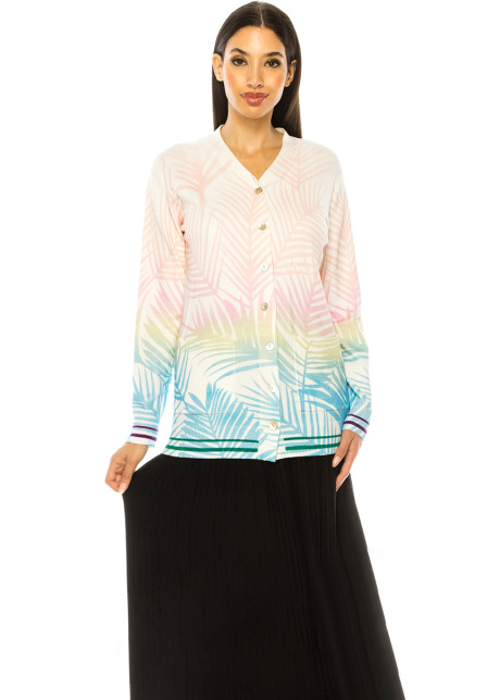 White Cardigan With Vibrant Print