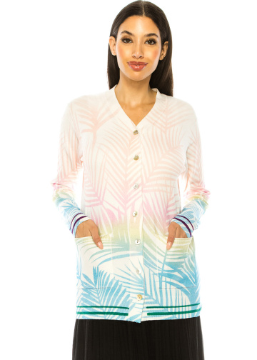 White Cardigan With Vibrant Print