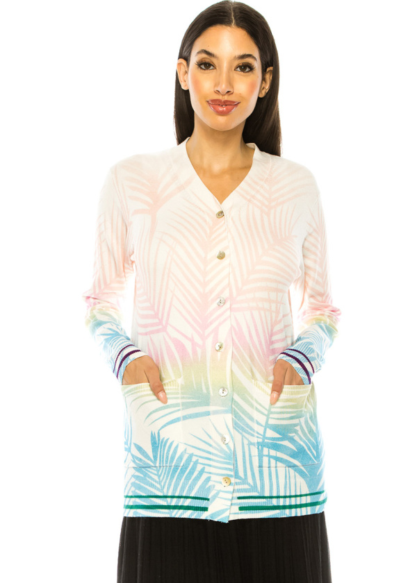 White Cardigan With Vibrant Print