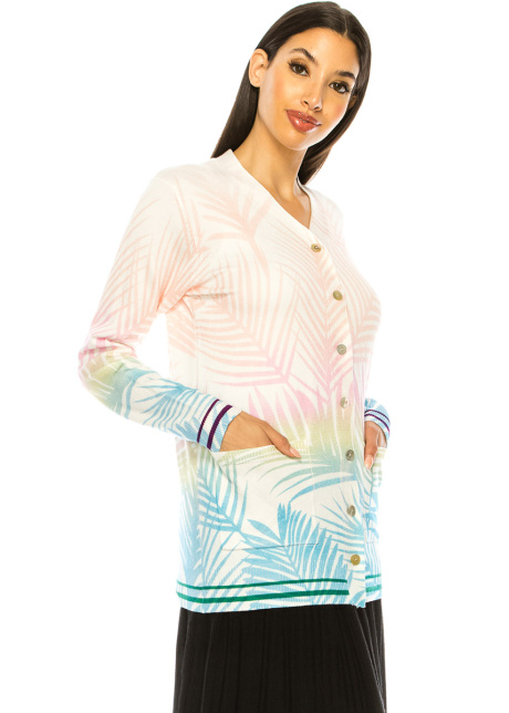 White Cardigan With Vibrant Print