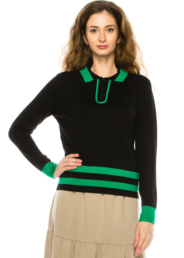 Shirt Collar Sweater In Black