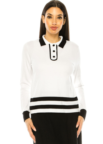 Shirt Collar Sweater In White