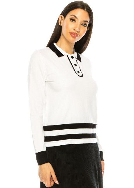 Shirt Collar Sweater In White