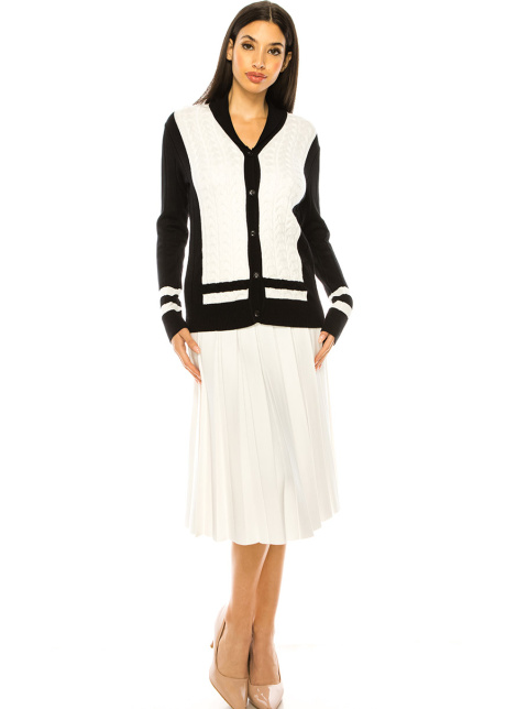 Cable Knit Cardigan In Black & White