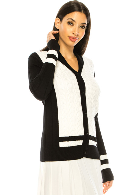 Cable Knit Cardigan In Black & White