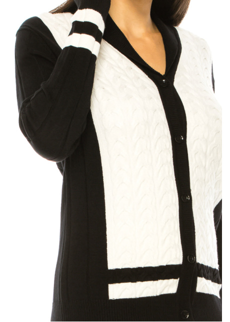 Cable Knit Cardigan In Black & White
