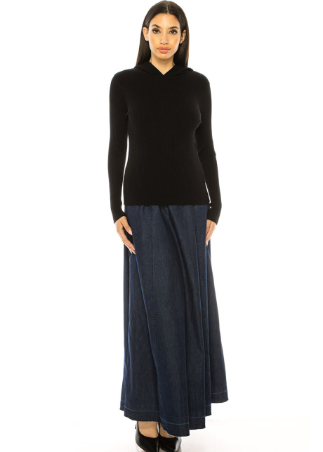 Comfortable Ribbed Hoodie In Black