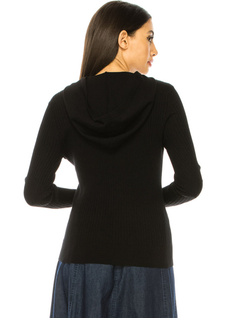 Comfortable Ribbed Hoodie In Black