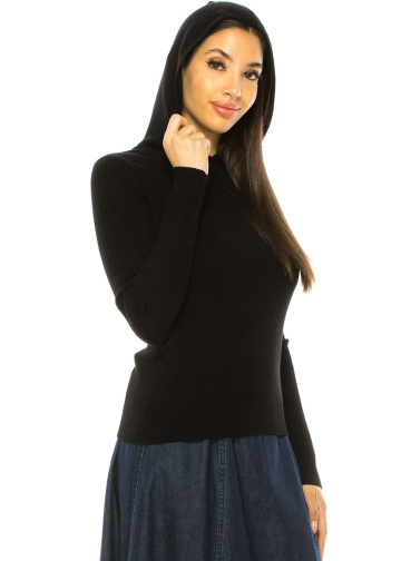 Comfortable Ribbed Hoodie In Black