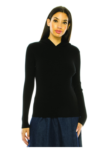 Comfortable Ribbed Hoodie In Black