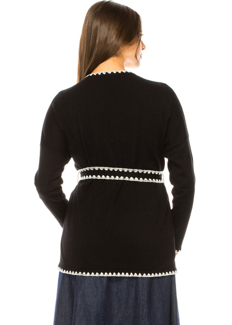 V-Neck Cardigan With A Belt In Black
