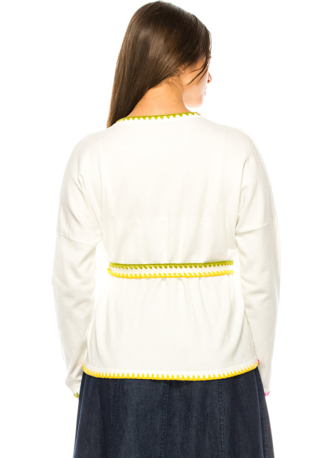 Crew Neck Cardigan With A Belt In White