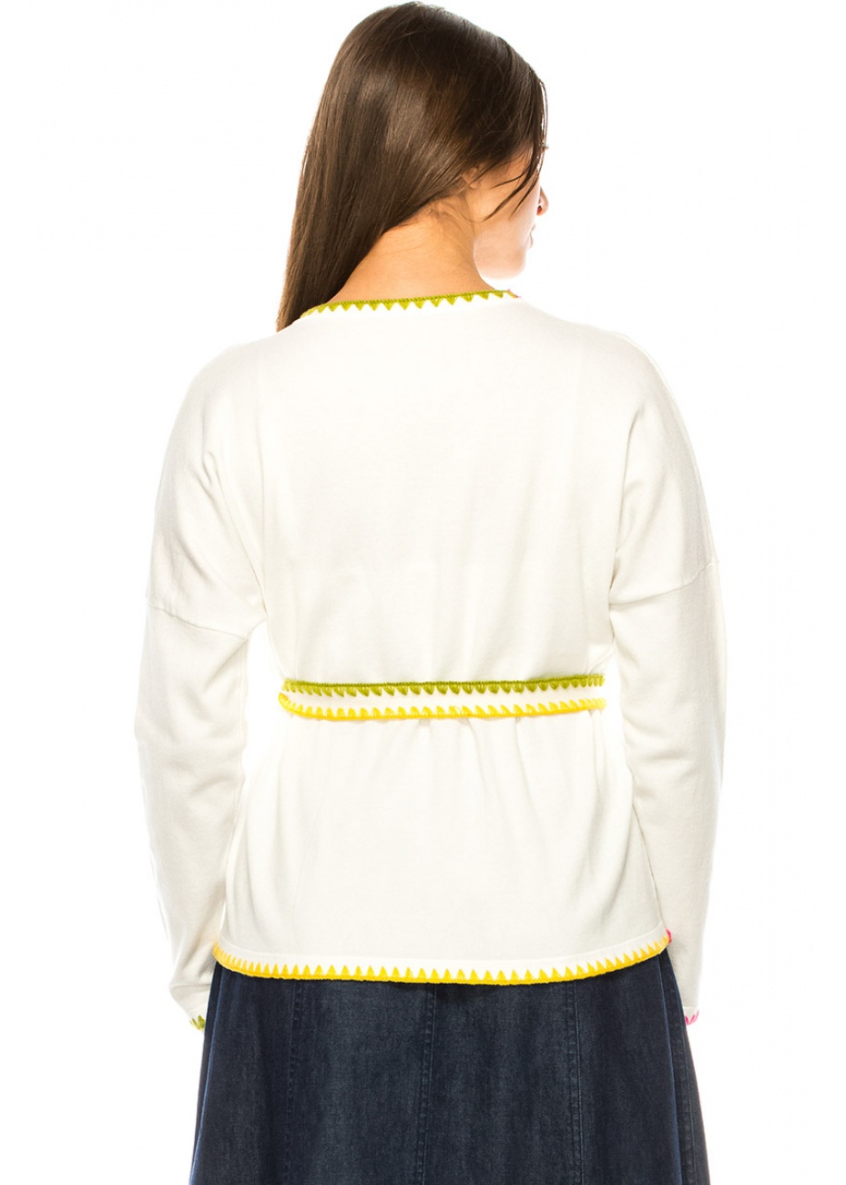 Crew Neck Cardigan With A Belt In White