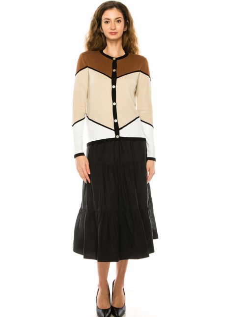 Color Block Buttoned Cardigan
