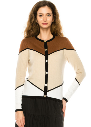 Color Block Buttoned Cardigan