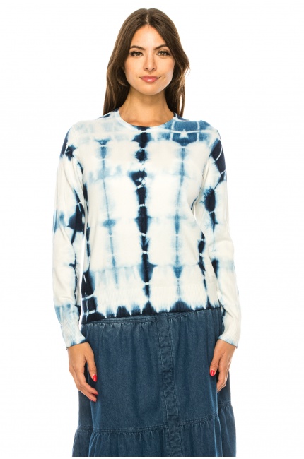 White And Blue Tie-Dye Sweater