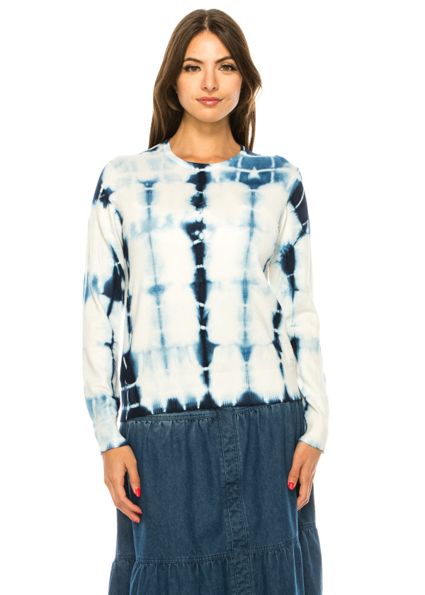 White And Blue Tie-Dye Sweater
