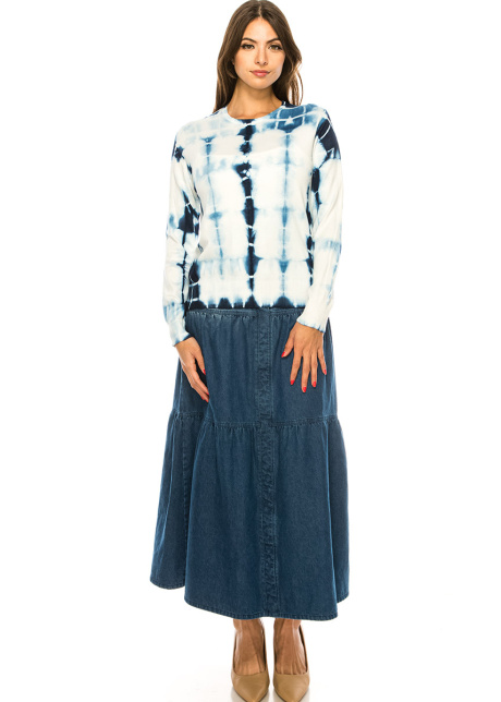 White And Blue Tie-Dye Sweater