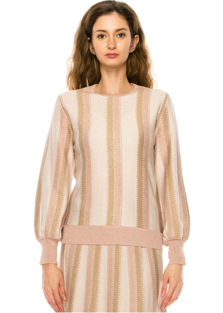Pink Striped Sweater With Voluminous Sleeves