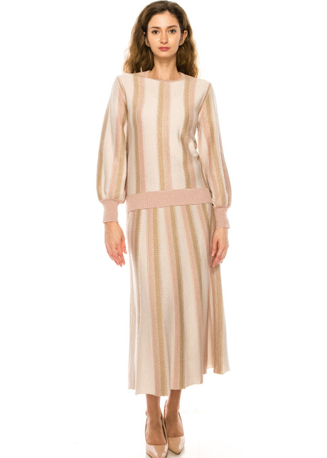 Pink Vertical Stripes Midi Skirt