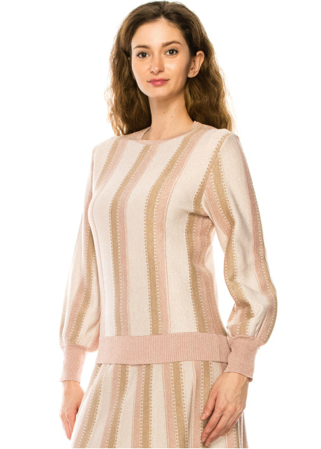 Pink Striped Sweater With Voluminous Sleeves