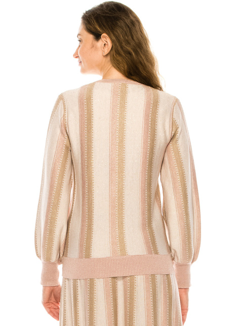 Pink Striped Sweater With Voluminous Sleeves