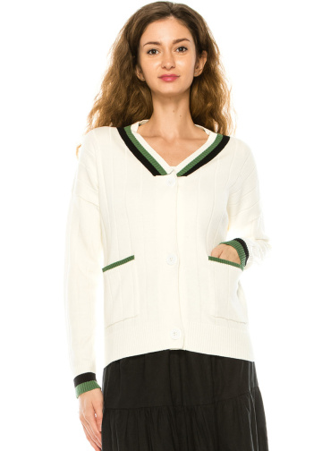 V-Neck White Cardigan