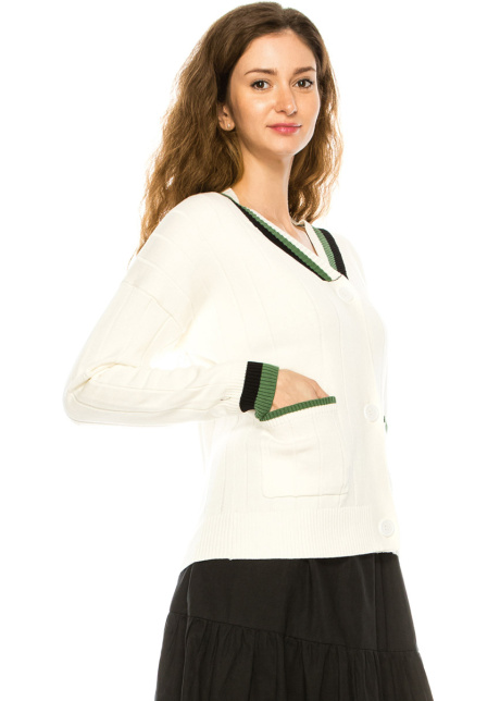 V-Neck White Cardigan
