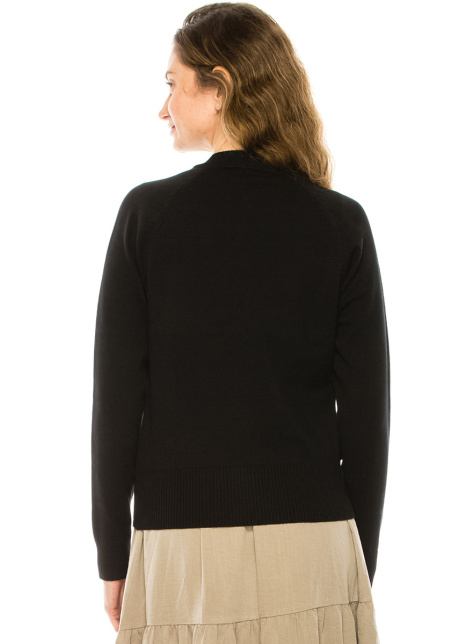 Crew Neck Button-Through Cardigan In Black