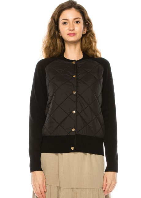 Crew Neck Button-Through Cardigan In Black