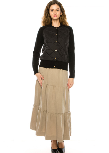 Crew Neck Button-Through Cardigan In Black