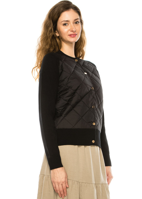 Crew Neck Button-Through Cardigan In Black