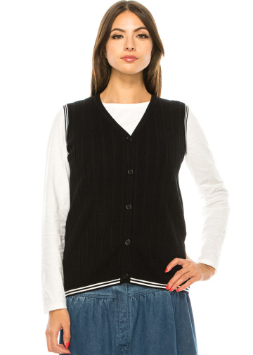 Black V-Neck Ribbed Vest