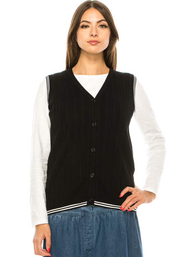 Black V-Neck Ribbed Vest