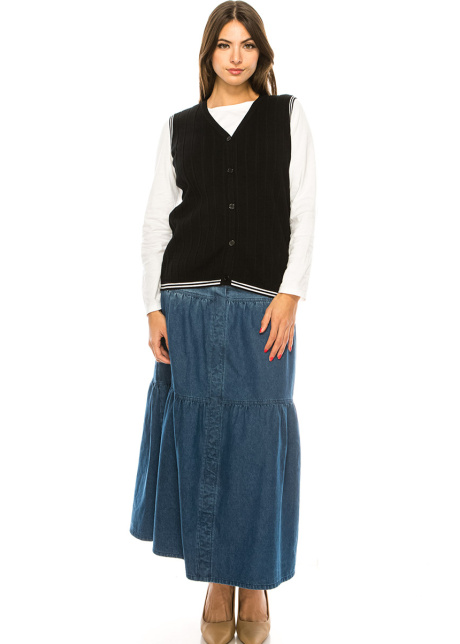Black V-Neck Ribbed Vest