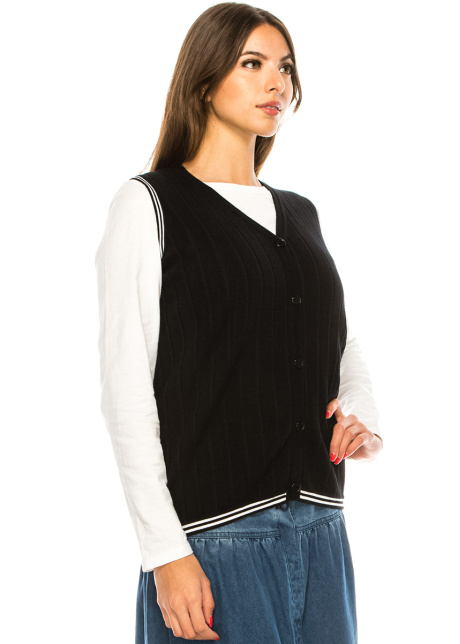 Black V-Neck Ribbed Vest