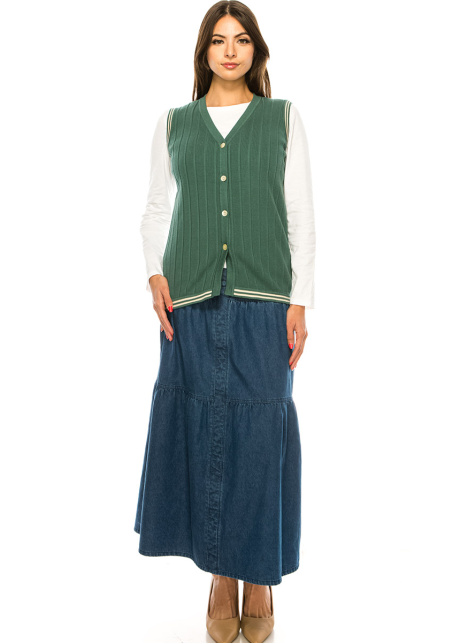 Green V-Neck Ribbed Vest