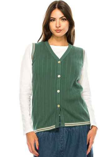 Green V-Neck Ribbed Vest