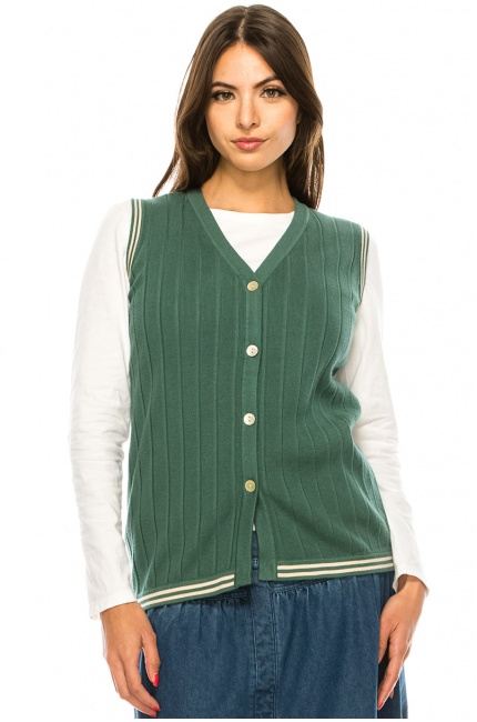 Green V-Neck Ribbed Vest