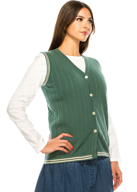 Green V-Neck Ribbed Vest