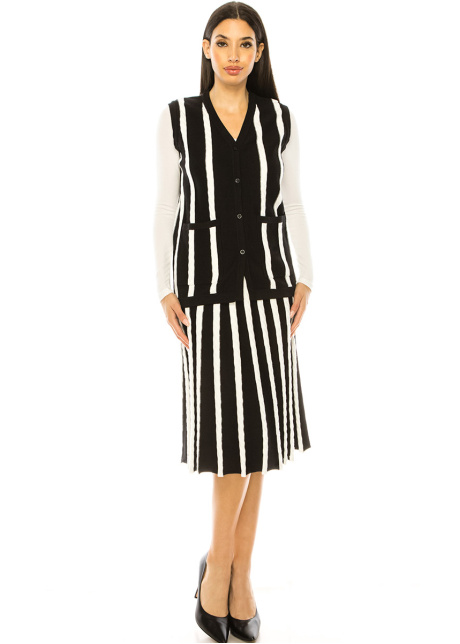 Black Striped Vest With Pockets