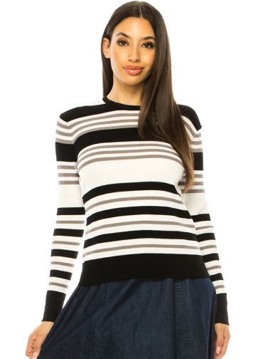 Striped Ribbed Sweater In Black & White
