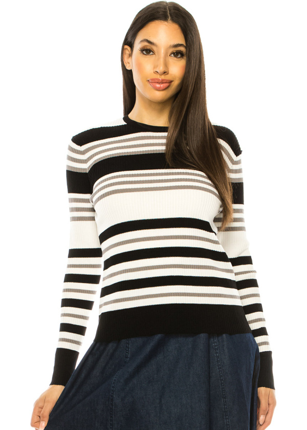 Striped Ribbed Sweater In Black & White
