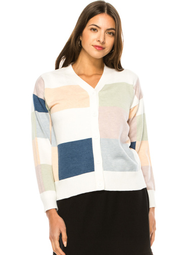 Multi-Colored Classic Color Block Cardigan