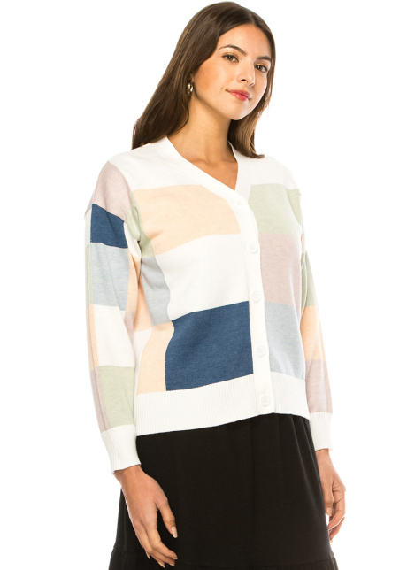 Multi-Colored Classic Color Block Cardigan