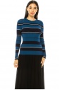 Blue Ribbed Sweater With Stripes