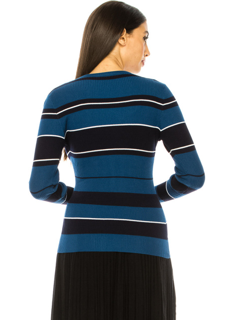 Blue Ribbed Sweater With Stripes