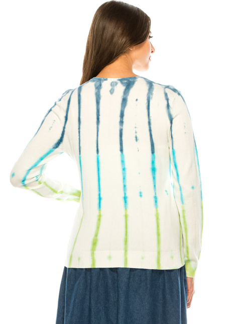 White Ribbed Sleeves Printed Sweater