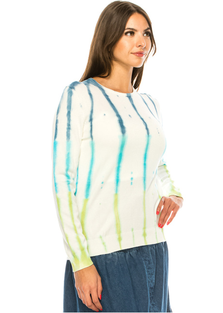 White Ribbed Sleeves Printed Sweater