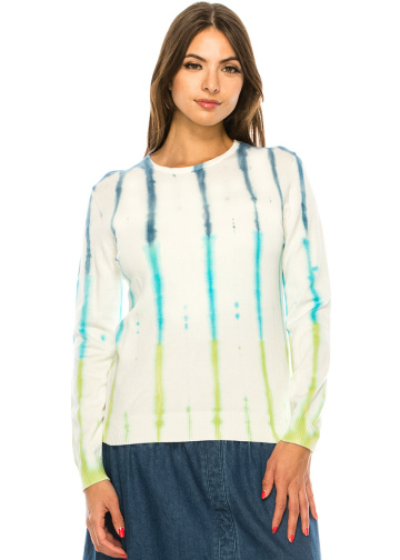 White Ribbed Sleeves Printed Sweater